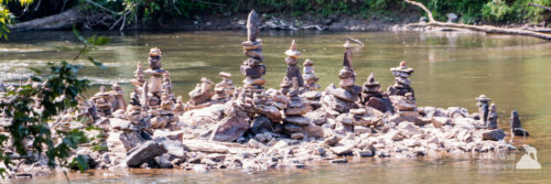 Random art of Cairns built in the French Broad River in Asheville, NC